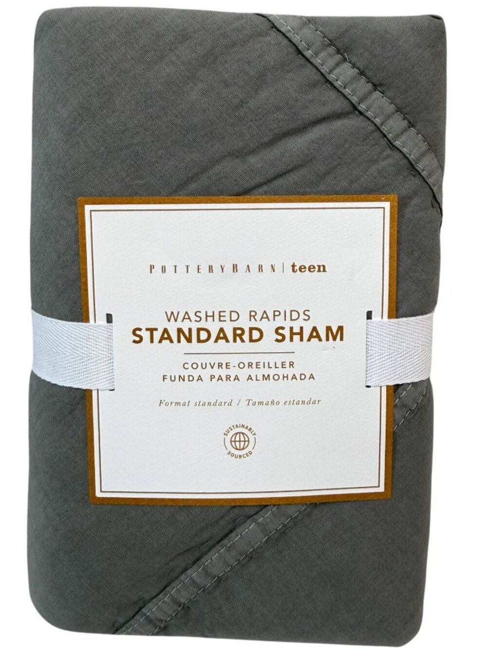 Pottery Barn Teen Pillow Sham Quilted Standard Size Washed Rapids Gray NWT